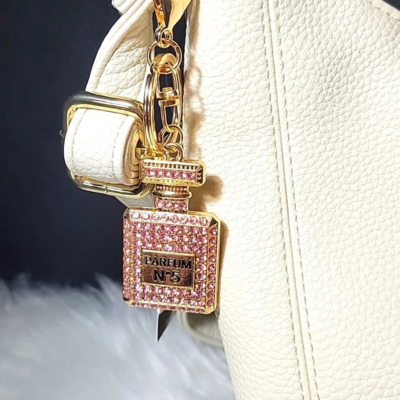 PARFUM‎ BOTTLE PURSE CHARM Embellished with Pink Gemstones - Picture 1 of 3
